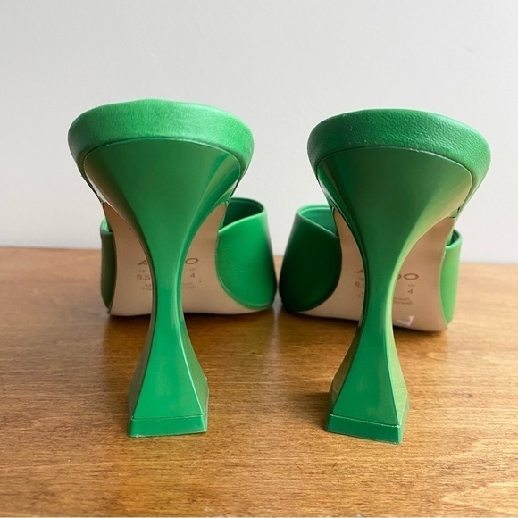 Aldo Selah Heeled Smooth Leather Mule Green Open Square Toe - Picture 10 of 13